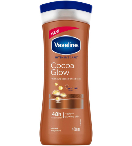لوسیون بدن کاکائو وازلین مدل Cocoa Glow حجم 400 میل مناسب پوست خشک